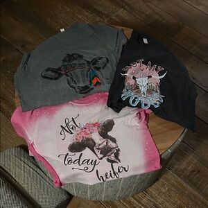 Women’s Graphic Cow Print T-Shirts - Pink, Gray, Black
